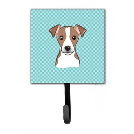 Carolines Treasures Carolines Treasures BB1198SH4 Checkerboard Blue Jack Russell Terrier Leash & Key Holder BB1198SH4
